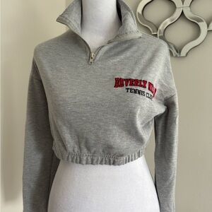Rue21 Gray Cropped Quarter-Zip Sweatshirt with Red Embroidered Logo